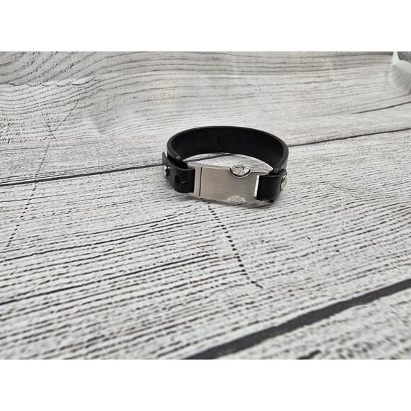 Fossil Mens Black Leather & Steel Bracelet - Picture 1 of 10